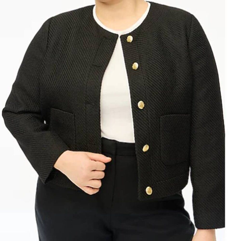 J Crew Women's Blazer Black Tweed Lined Lady Jacket Button Up Coat Size 24 NWT
